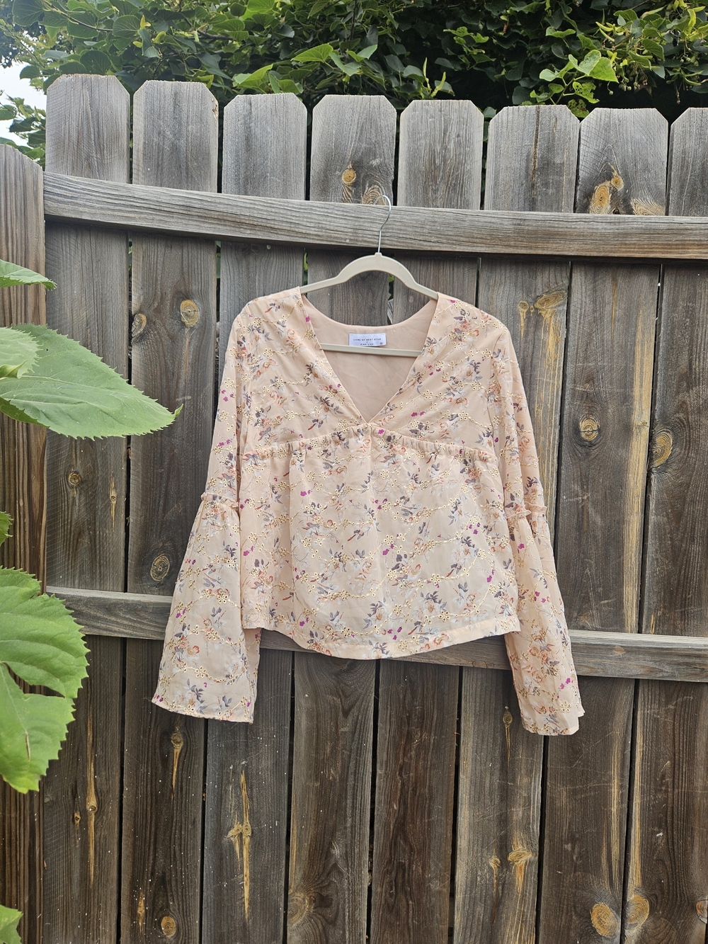 Pink Lily Embroided Floral Peasant Top Small Empire Waist Whimsy Milkmaid Fall